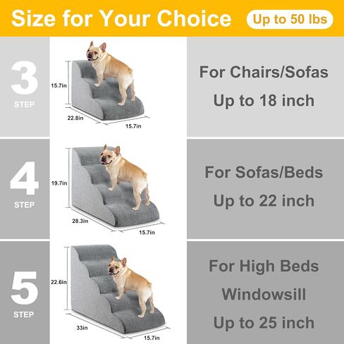 5-Step Dog Stairs, 22.6" High Foam Pet Ramp for Small Dogs & Cats – Durable Waterproof Washable Cover, Non-Slip Base, Stable Indoor Ladder for High Beds and Couch (Grey) in Saudi Arabia