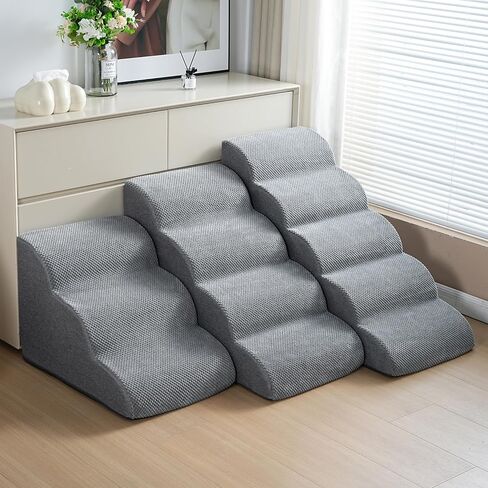 5-Step Dog Stairs, 22.6" High Foam Pet Ramp for Small Dogs & Cats – Durable Waterproof Washable Cover, Non-Slip Base, Stable Indoor Ladder for High Beds and Couch (Grey) in Saudi Arabia