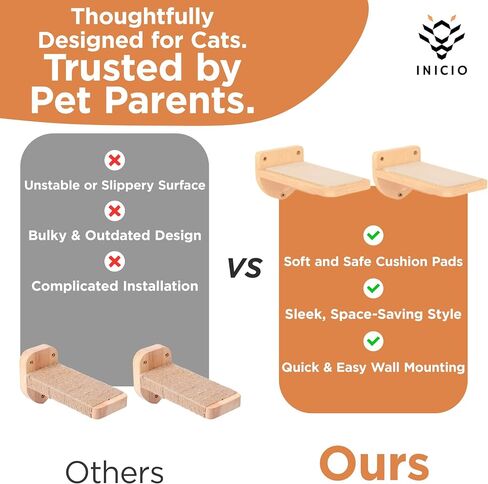 INICIO Cat Wall Stairs, Natural Wood - Set of 3 Wall Steps for Cats to Climb with Fixtures, 9.3"x4.7" - Floating Steps for Climbing or Playing - for Kittens and Adult Cats in Saudi Arabia