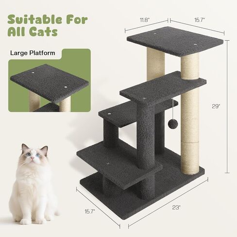 4-Step Pet Steps for Cats/Dogs, Cat Stairs with Sisal Scratching Post, Cat Steps for Older Cats with Enlarge Perch, Pet Stairs for High Bed and Couch in Kuwait