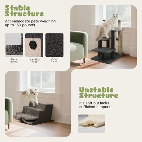 4-Step Pet Steps for Cats/Dogs, Cat Stairs with Sisal Scratching Post, Cat Steps for Older Cats with Enlarge Perch, Pet Stairs for High Bed and Couch in Kuwait