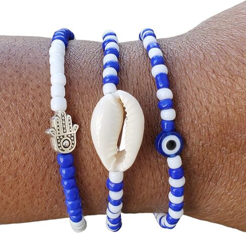 3 PCS ilde Cowrie Seashell Evil Eye Hamsa Hand Orisha Santeria Pulseras Set (Oshun) in Saudi Arabia