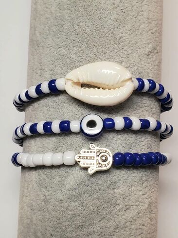 3 PCS ilde Cowrie Seashell Evil Eye Hamsa Hand Orisha Santeria Pulseras Set (Oshun) in Saudi Arabia
