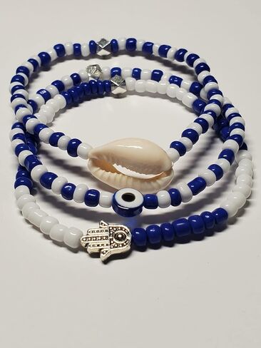 3 PCS ilde Cowrie Seashell Evil Eye Hamsa Hand Orisha Santeria Pulseras Set (Oshun) in Saudi Arabia