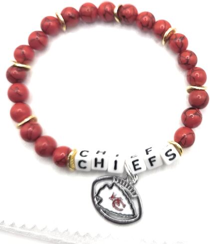 Football Fans Professional 7.5" Team Sports Logo Beaded Charm Unisex Stretch Bracelets (Green and White) in Saudi Arabia