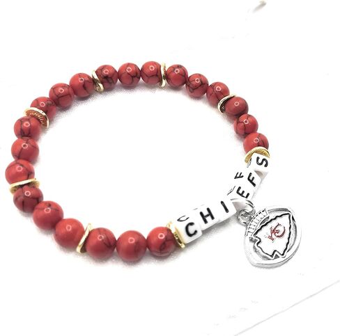 Football Fans Professional 7.5" Team Sports Logo Beaded Charm Unisex Stretch Bracelets (Green and White) in Saudi Arabia