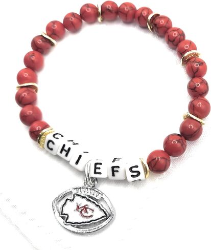 Football Fans Professional 7.5" Team Sports Logo Beaded Charm Unisex Stretch Bracelets (Green and White) in Saudi Arabia