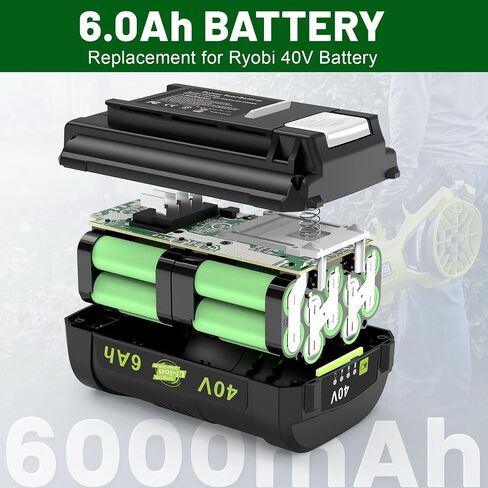 40V 6.0Ah Replacement for Ryobi 40V Battery Compatible with Ryobi 40V Cordless Power Tools Battery OP4050A OP4015 OP4026 OP40201 OP40261 OP4030 OP40301 OP4040 OP40401 OP4050 OP40501 OP40601 in Saudi Arabia