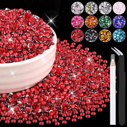8000PCS 3mm Resin Rhinestones Bulk for Crafting (Red), Flatback Bedazzling Crystals for Crafts DIY Nail Decoration, Gems Charms for Tumbler Shoes Clothing Fabric with Pickup Pen and Tweezers in Kuwait