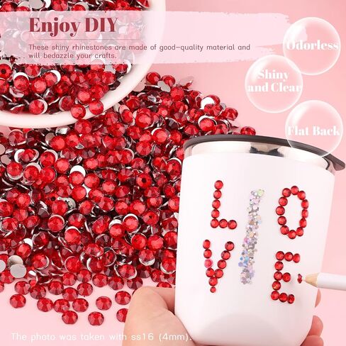 8000PCS 3mm Resin Rhinestones Bulk for Crafting (Red), Flatback Bedazzling Crystals for Crafts DIY Nail Decoration, Gems Charms for Tumbler Shoes Clothing Fabric with Pickup Pen and Tweezers in Kuwait