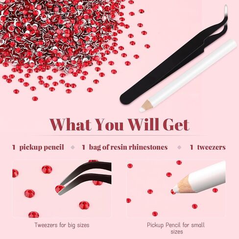 8000PCS 3mm Resin Rhinestones Bulk for Crafting (Red), Flatback Bedazzling Crystals for Crafts DIY Nail Decoration, Gems Charms for Tumbler Shoes Clothing Fabric with Pickup Pen and Tweezers in Kuwait