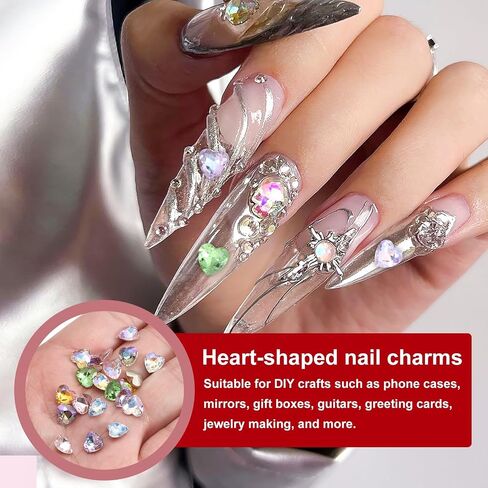 Meccanixity 5 PCS 3D Heart Light Nail Nail Rhinestons K9 Glass Crystal Rhinestones مدببة للخلف بالأحجار الكريمة القلبية الملتوية لسحر الأظافر Art DIY Craft 8x8mm in Kuwait