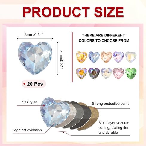 meccanixity 20 pcs 3d القلب الشفاف الأظافر أحجار الراين k9 الزجاج الكريستال وحشيات الراين المدببة الظهر جواهر القلب ملتوية لسحر الأظافر الفنية DIY زخرفة الحرف 8x8mm in Saudi Arabia