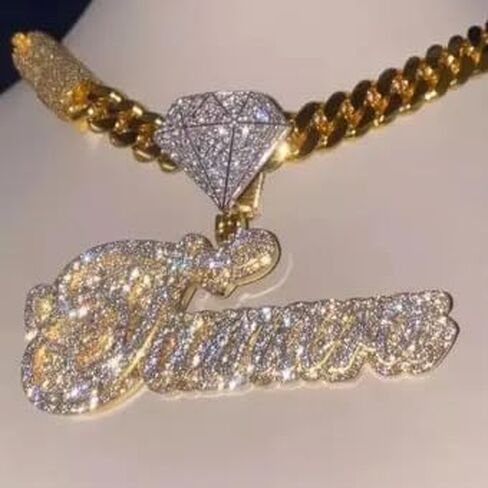 قلادة Moissanite الحقيقية 3.50 CTW MEN للنساء القابل للتخصيص قلادة مخصصة Charm_ الهيب هوب هدية عيد ميلاد لا سلسلة in Kuwait