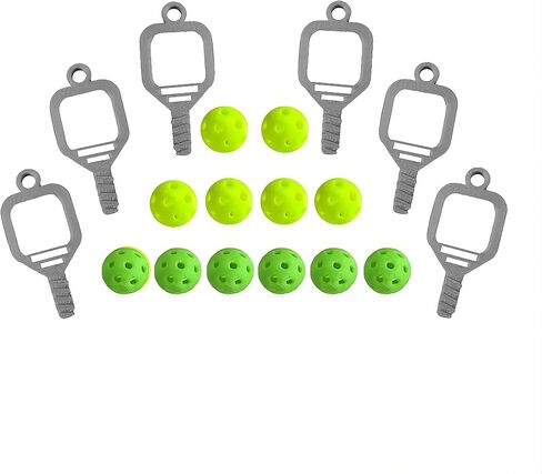 Mini Pickleball Bead And Paddle Charm Crafting Set, 12 Pickleball Beads and 6 Paddle Charms, Green Yellow Pickleballs, Silver Paddles, Craft Pickleball Jewelry, Team Bracelets, Pickleball Accessories in Saudi Arabia