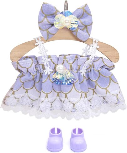 17cm Doll Clothes, 3 Piece Clothing for Outfit, Dress Up Clothes for 15cm Plush Dolls, Dress Hair Clip and Shoes (NO Doll) (Style A) in Kuwait