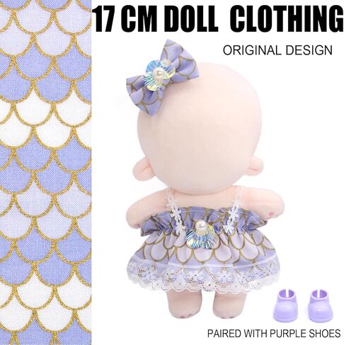 17cm Doll Clothes, 3 Piece Clothing for Outfit, Dress Up Clothes for 15cm Plush Dolls, Dress Hair Clip and Shoes (NO Doll) (Style A) in Kuwait