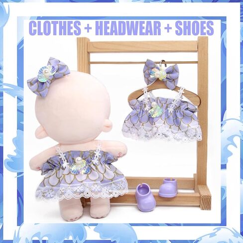 17cm Doll Clothes, 3 Piece Clothing for Outfit, Dress Up Clothes for 15cm Plush Dolls, Dress Hair Clip and Shoes (NO Doll) (Style A) in Kuwait
