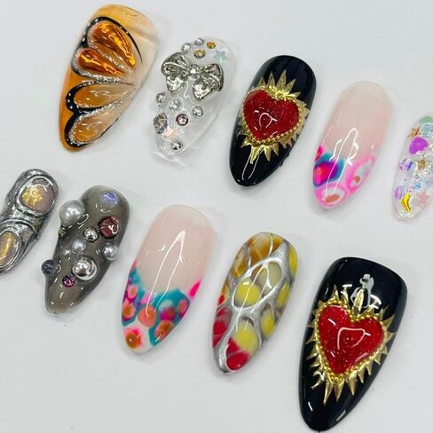 Spring Color Freestyle Handmade Press on nails, Long Short Press Nails Tips Full Cover 10Pcs Spring Color Freestyle Press on Nails Fake Nails 3D Easy Wear in Saudi Arabia
