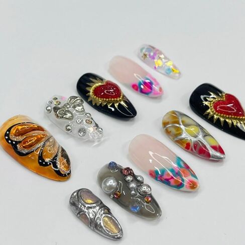 Spring Color Freestyle Handmade Press on nails, Long Short Press Nails Tips Full Cover 10Pcs Spring Color Freestyle Press on Nails Fake Nails 3D Easy Wear in Saudi Arabia