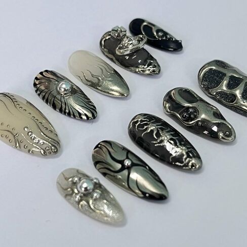 Freestyle 3D Gothic Handmade Press on Nails ، Long Press Press Nails Tips Full Cover 10pcs Freestyle 3D Gothic Press on Nails Fake Nails 3D Easy Wear in Saudi Arabia