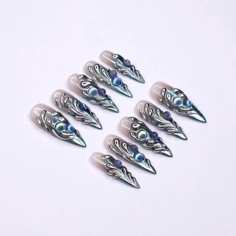 Freestyle 3D Chrome Handmade Press on Nails ، Long Press Press Nails Tips Cover Cover 10pcs Freestyle 3D Chrome Press on Nails Fake Nails 3D Easy Wear in Saudi Arabia