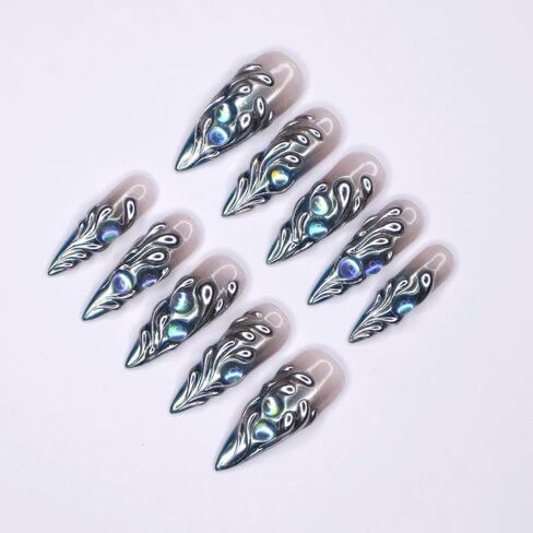 Freestyle 3D Chrome Handmade Press on Nails ، Long Press Press Nails Tips Cover Cover 10pcs Freestyle 3D Chrome Press on Nails Fake Nails 3D Easy Wear in Saudi Arabia