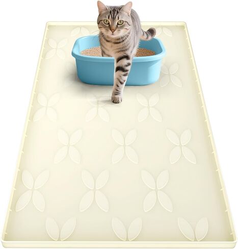 Cat Litter Mat, Large 34" x 22" Litter Box Mat, Waterproof Silicone Litter Mat for Litter Box, Non-Slip, Easy to Clean (Light Grey) in Saudi Arabia