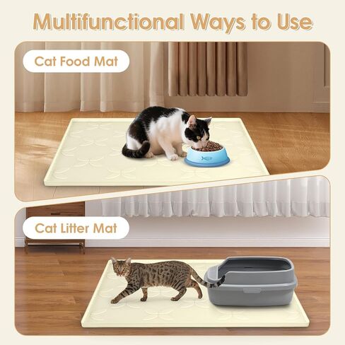 Cat Litter Mat, Large 34" x 22" Litter Box Mat, Waterproof Silicone Litter Mat for Litter Box, Non-Slip, Easy to Clean (Light Grey) in Saudi Arabia