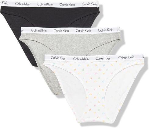 Calvin Klein Women's Carousel Logo Cotton Stretch Bikini Panties, 3 Pack, Mellow Orange/White/Rainer Stripe_Grey Heather, Small in Saudi Arabia