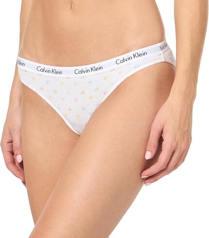 Calvin Klein Women's Carousel Logo Cotton Stretch Bikini Panties, 3 Pack, Mellow Orange/White/Rainer Stripe_Grey Heather, Small in Saudi Arabia