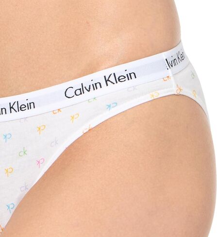 Calvin Klein Women's Carousel Logo Cotton Stretch Bikini Panties, 3 Pack, Mellow Orange/White/Rainer Stripe_Grey Heather, Small in Saudi Arabia