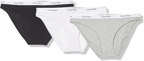 Calvin Klein Women's Carousel Logo Cotton Stretch Bikini Panties, 3 Pack, Mellow Orange/White/Rainer Stripe_Grey Heather, Small in Saudi Arabia