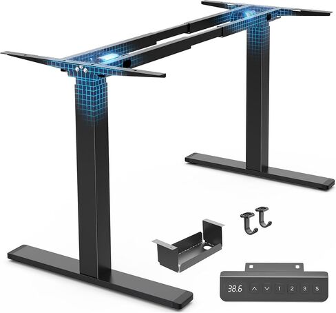 Huuger Dual Motor Electric Standing Desk Frame, Sit Stand up Desk Leg for 47.2" to 86.6" Desktop, Computer Desk Leg with Cable Tray, 3 Memory Height Presets, 2 Hooks, Black Frame Only in Kuwait