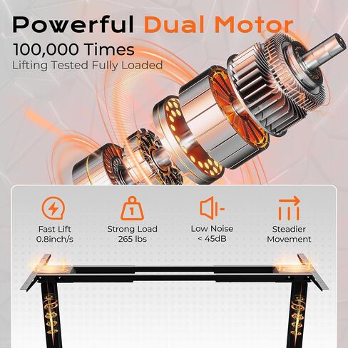 Huuger Dual Motor Electric Standing Desk Frame, Sit Stand up Desk Leg for 47.2" to 86.6" Desktop, Computer Desk Leg with Cable Tray, 3 Memory Height Presets, 2 Hooks, Black Frame Only in Kuwait