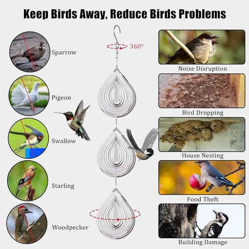 Droplet Bird Scare Discs Set, Metal Bird Reflectors Shiny Wind Spinners for Outdoor Garden Decor, Reflective Bird Devices Deterrents to Keep Scare Birds Away from Outside Patio Porch Yard Fruit Trees in Saudi Arabia