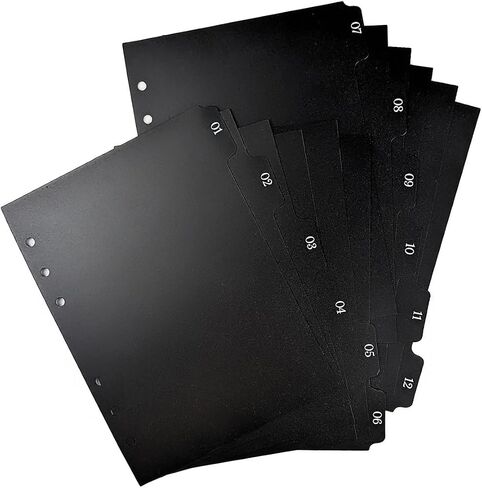 B6 Six Ring Black Plastic Planner Dividers, Tabbed Monthly Planner Dividers for B6 Ringbound Size Planner Binder Systems in Saudi Arabia
