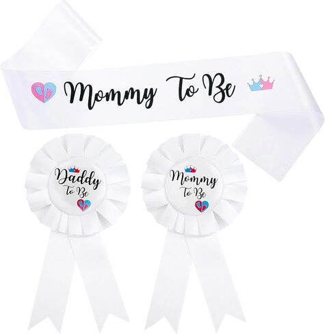 3PCS White Mommy and Daddy To Be Badges Pins Pack, Mommy and Daddy to Be Pin &, Gender Reveal Baby Shower Badges for Pregnant Keepsake Gifts in Kuwait