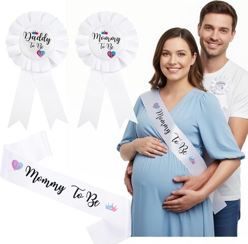 3PCS White Mommy and Daddy To Be Badges Pins Pack, Mommy and Daddy to Be Pin &, Gender Reveal Baby Shower Badges for Pregnant Keepsake Gifts in Kuwait