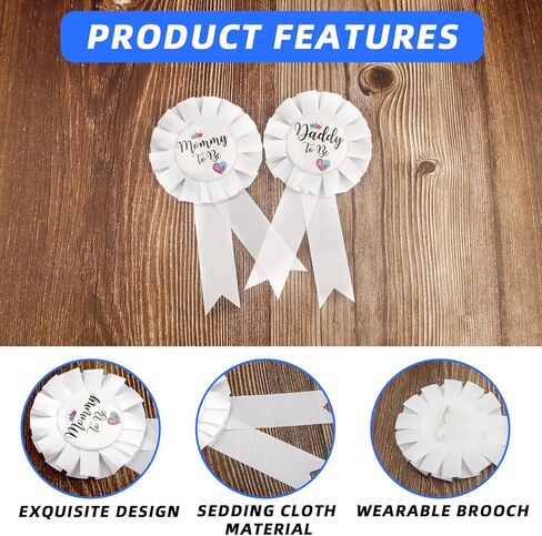 3PCS White Mommy and Daddy To Be Badges Pins Pack, Mommy and Daddy to Be Pin &, Gender Reveal Baby Shower Badges for Pregnant Keepsake Gifts in Kuwait