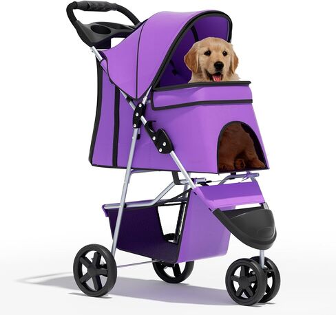 Cat & Dog Stroller, 3-Wheels Foldable Pet Stroller for Medium/Puppy Dogs & Cats, 30 Lbs, Breathable Mesh Navy with Storage Basket & Cup Holder in Kuwait