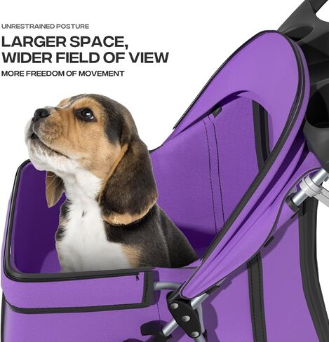 Cat & Dog Stroller, 3-Wheels Foldable Pet Stroller for Medium/Puppy Dogs & Cats, 30 Lbs, Breathable Mesh Navy with Storage Basket & Cup Holder in Kuwait