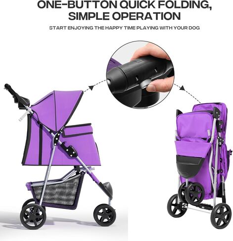Cat & Dog Stroller, 3-Wheels Foldable Pet Stroller for Medium/Puppy Dogs & Cats, 30 Lbs, Breathable Mesh Navy with Storage Basket & Cup Holder in Kuwait