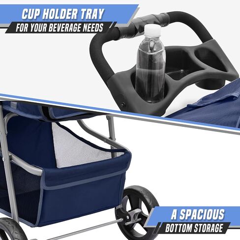Cat & Dog Stroller, 3-Wheels Foldable Pet Stroller for Medium/Puppy Dogs & Cats, 30 Lbs, Breathable Mesh Navy with Storage Basket & Cup Holder in Kuwait