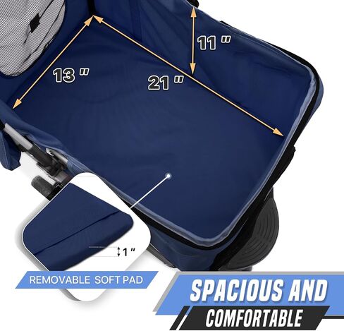 Cat & Dog Stroller, 3-Wheels Foldable Pet Stroller for Medium/Puppy Dogs & Cats, 30 Lbs, Breathable Mesh Navy with Storage Basket & Cup Holder in Kuwait