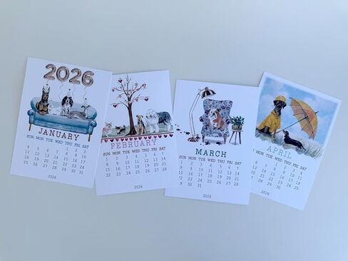 2026 Funny Dog Desk Calendar مع easel اختياري ، موضوع الكلب ، توضيح الألوان المائية ، التقويم الدائم الصغير للمكتب أو المنزل أو الهدية in Saudi Arabia