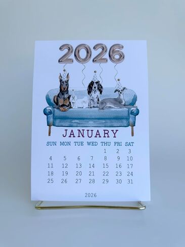 2026 Funny Dog Desk Calendar مع easel اختياري ، موضوع الكلب ، توضيح الألوان المائية ، التقويم الدائم الصغير للمكتب أو المنزل أو الهدية in Saudi Arabia