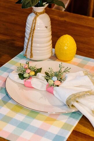 Easter Eggs Spring Napkin Rings & Pink, Blue & Green and table decor decorations - Set of 6 in Saudi Arabia
