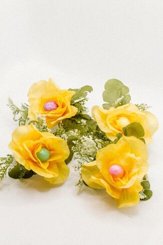 Easter Eggs Spring Napkin Rings & Yellow Flowers table decor decorations - Set of 6 in Saudi Arabia