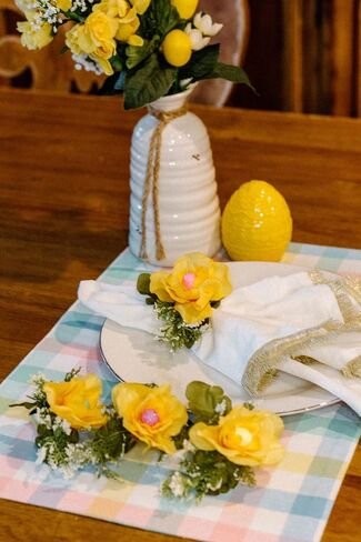 Easter Eggs Spring Napkin Rings & Yellow Flowers table decor decorations - Set of 6 in Saudi Arabia